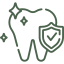 Dental insurance icon featuring a tooth with a checkmark and sparkle, symbolizing coverage and care at NuSmile Implant Studio.