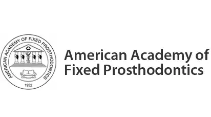Logo of the American Academy of Fixed Prosthodontics, emphasizing dental excellence and specialized training in prosthodontics.