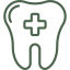 Dental icon featuring a tooth with a medical cross, representing dental care and services at NuSmile Implant Studio.