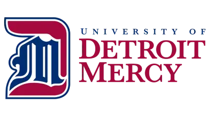 University of Detroit Mercy logo featuring a stylized "D" in red and blue, representing academic excellence and commitment to education.
